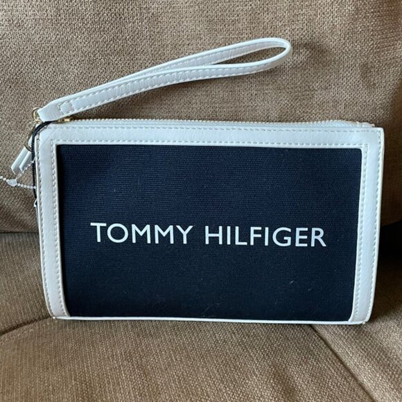TOMMY HILFIGER WRISTLET CLUTCH BAG NAVY WHITE - Picture 7 of 7